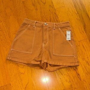 RSQ Tan/Rust Denim Rolled Cuff Cargo High Waisted Shorts. Size 26.